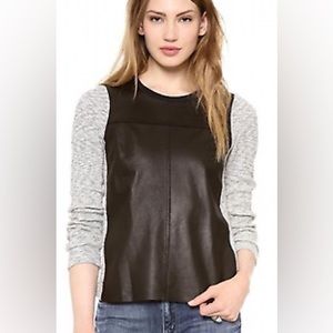 Lamb Leather Rebecca Taylor Soft‎ Black Mixed Media Minimalist Designer Sweater